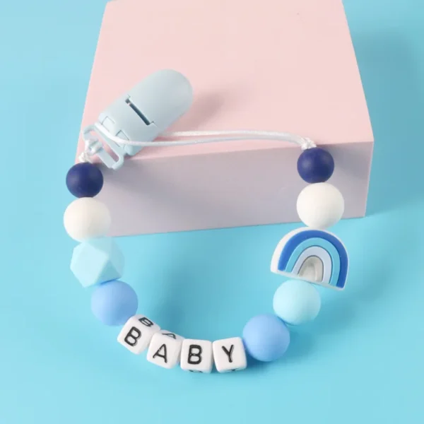 Porte-sucette personnalisé avec nom, chaîne en bois de hêtre fait à la main, anneau de dentition en Cilicone, jouet de dentition pour bébé, cadeau à mâcher pour nouveau-né - Image 5