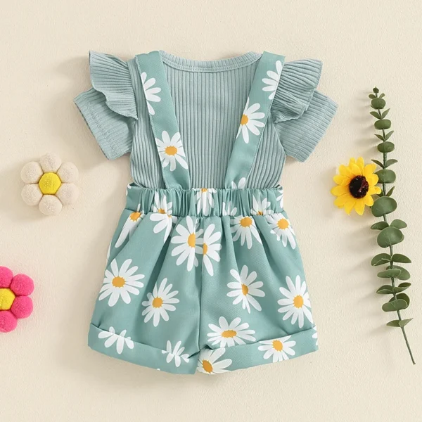Pudcoco-Ensemble barboteuse à manches courtes pour bébés filles, short à bretelles à imprimé fleuri, tenue d'été, 0-18M - Image 3