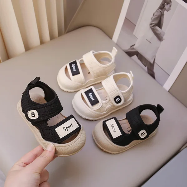 Sandales d'été en cuir PU pour garçons, Protection ergonomique des orteils, sandales de Sport pour enfants, chaussures de plage antidérapantes pour enfants - Image 2