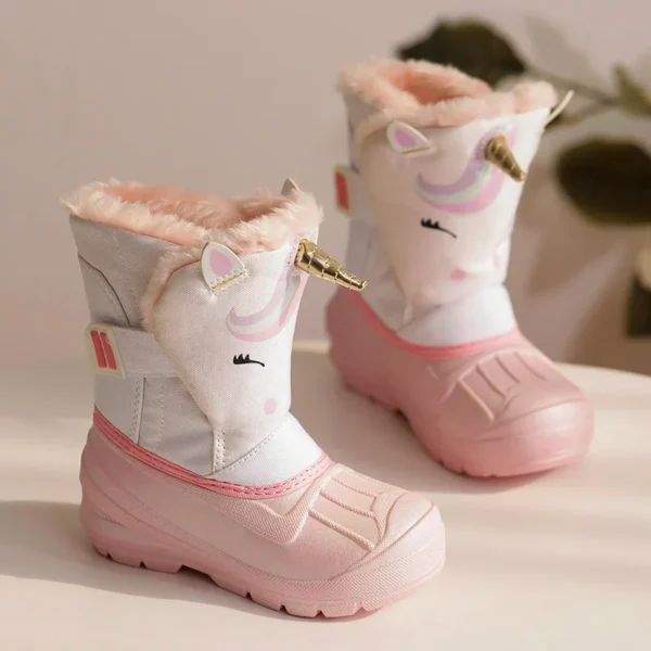 Bottes de neige licorne pour filles, imperméables, antidérapantes, chaussures pour temps froid, bottes en caoutchouc de marque pour garçons et filles, baskets à la mode pour enfants