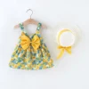 Robes d'été à fleurs pour petites filles de 0 à 3 ans, vêtements de plage lisses, à la mode, 2 pièces/ensemble