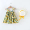 Robes d'été à fleurs pour petites filles de 0 à 3 ans, vêtements de plage lisses, à la mode, 2 pièces/ensemble - Image 3