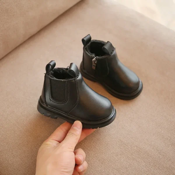 Bottes bébé automne hiver infantile chaussures de fourrure chaudes nouveau-né premiers marcheurs enfant en bas âge petits garçons filles bottines en cuir rose, noir - Image 2
