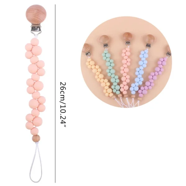 Clip De Chaîne Sucette bébé Soins Infirmiers Porte Sucette Silicone Perles De Dentition En Bois Clip - Image 5