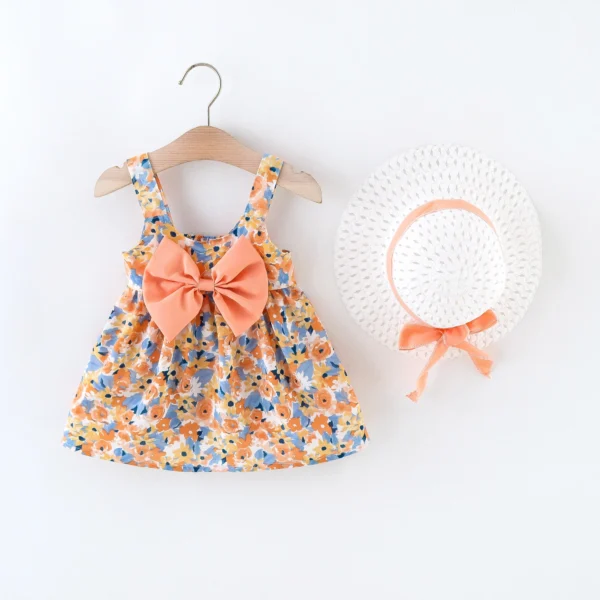 Robes d'été à fleurs pour petites filles de 0 à 3 ans, vêtements de plage lisses, à la mode, 2 pièces/ensemble - Image 6