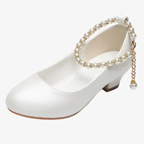 Chaussures en cuir à talons hauts pour filles, chaussures de printemps à talons hauts pour enfants d'âge moyen, blanches, pour hôte de mariage, spectacle, robe de princesse - Image 6