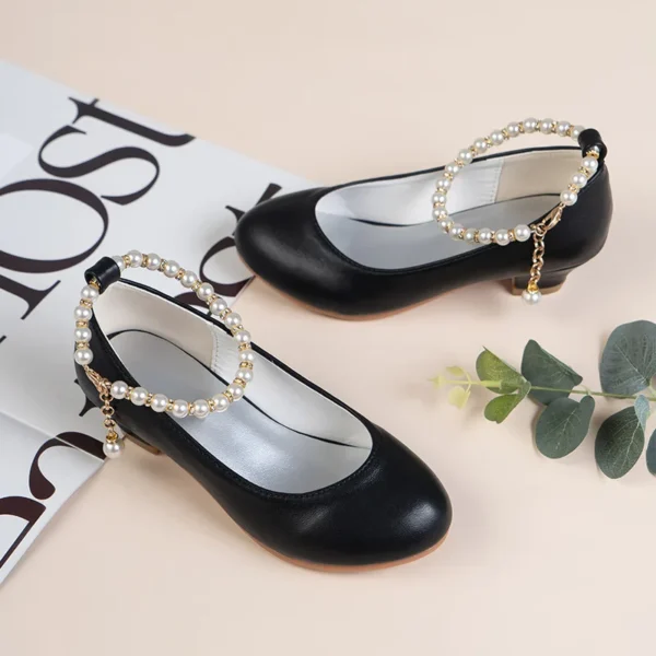 Chaussures en cuir à talons hauts pour filles, chaussures de printemps à talons hauts pour enfants d'âge moyen, blanches, pour hôte de mariage, spectacle, robe de princesse - Image 3