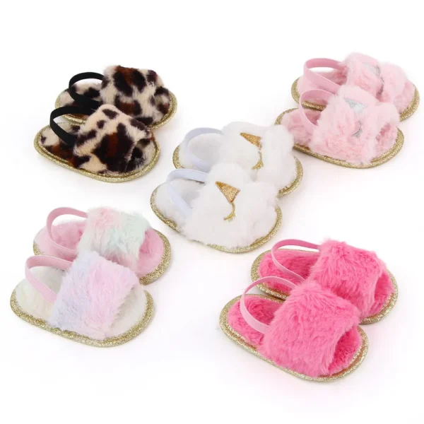 Printemps hiver mode multicolore fausse fourrure bébé fille pantoufle antidérapant nouveau-né mignon infantile enfant en bas âge berceau robe chaussures premiers marcheurs - Image 2