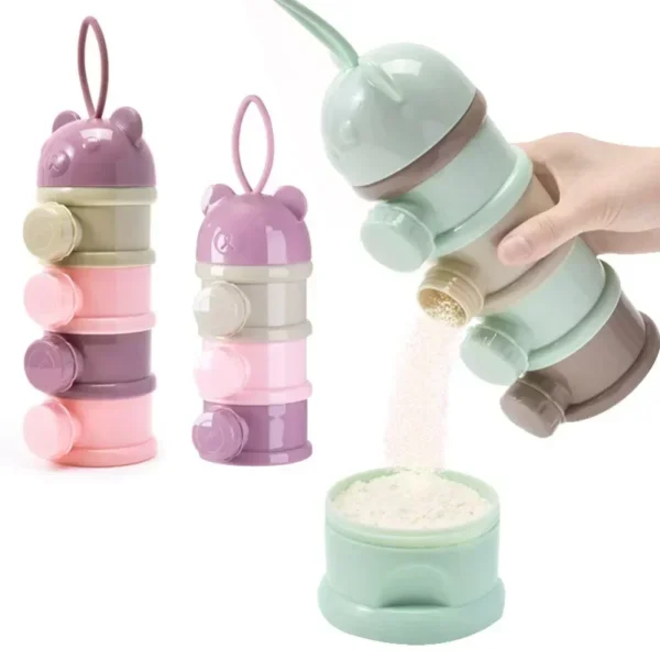 Boîte de rangement portable pour aliments pour bébés, style ours, 3 couches, 4 couches, plusieurs ouvertures, céréales, dessin animé, lait en poudre pour bébé, conteneur de collation pour tout-petits - Image 3